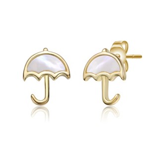 Guili 14K Gold Plated with White Mother Of Pearl Umbrella Design Stud Earrings For Kids - 1 of 2