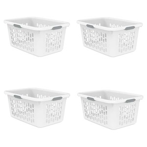 Racxily (4 Pack)2 Bushel Large Plastic Laundry Basket with 4 Comfort Grip Handles, White - 1 of 4