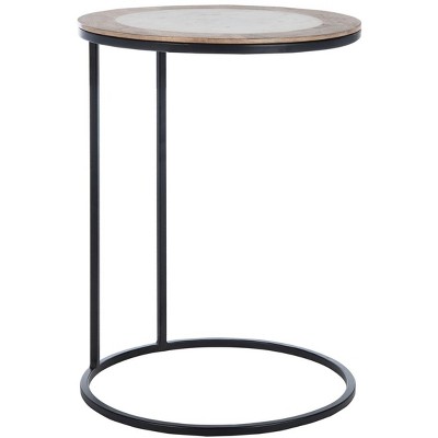 Transitional Round Agate and Metal Side Table in Brown/White
