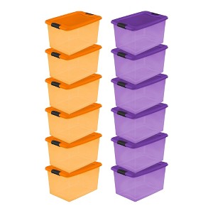 Sterilite 64 Quart Latching Plastic Storage Container, Purple & Orange (12 Pack) - 1 of 4