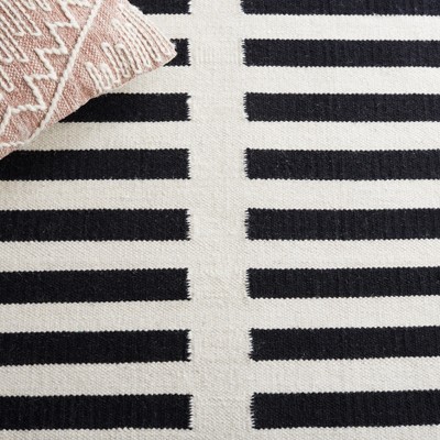 Handmade Black and Ivory Wool Striped 4' x 6' Area Rug