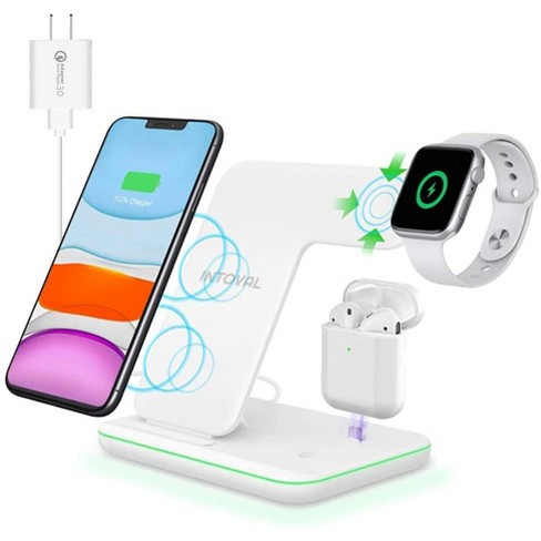 Meal roof melon Intoval Wireless Charger, 3 In 1 Charger For Iphone/iwatch/airpods,  Qi-certified Charging Station For Iphone, Apple Airpods And Apple Watch -  Z5 - White : Target