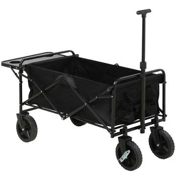 Outsunny Collapsible Wagon, Graden Carts with Wheels, Adjustable Handle, Folding Table and Cup Holders, Black