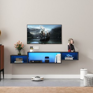 TiramisuBest 65.35in Wall Mounted Floating TV Stand with 20 Color LEDs and Charging Station - 1 of 4