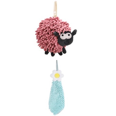 REGALWOVEN Flower and Sheep Shape Absorbent Fast Drying Chenille Hand Towels with Hanging Loop 6" x 15"/7" x 7" 2 Packs