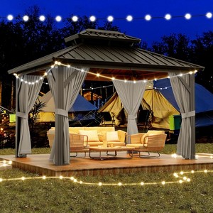 Dual-Layer Hardtop Gazebo, Heavy-Duty Galvanized Steel Frame with Netting & Curtains, All-Weather Aluminum Pavilion for Patio, Garden, Lawn, Deck - 1 of 3