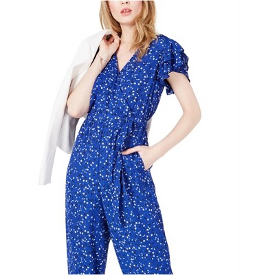 maison Jules Womens Flutter Sleeve Floral Jumpsuit
