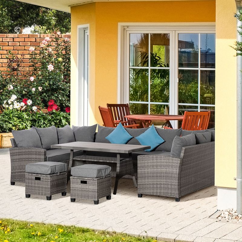Outsunny 6 Pieces Patio Wicker Conversation Furniture Set, Outdoor All Weather PE Rattan Sectional Sofa Set, Table & Cushions,, 2 of 7