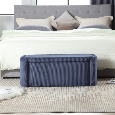 Modern Fabric Upholstered Storage Ottoman Bench with Safe Hinge,Lounge End of Bed Storage Bench,Storage Entry Bench,Storage Hassock-Cuddlewood