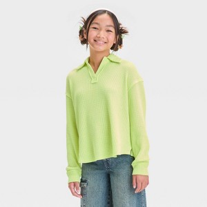 Girls' Long Sleeve Waffle Knit T-Shirt - art class™ - 1 of 3