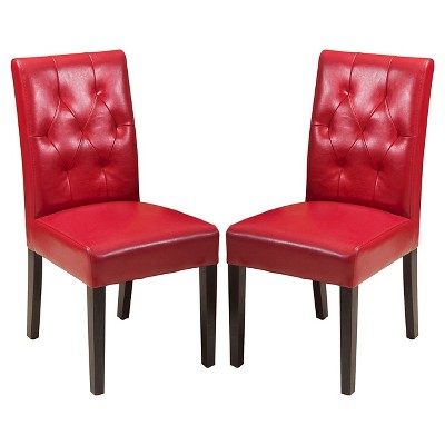 Red leather deals dining chairs