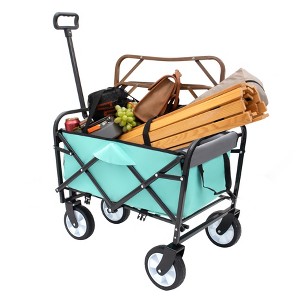 Collapsible Foldable Wagon Cart Beach Wagon Heavy Duty Utility Cart  For For Camping With 3Pcs Plastic Liner Bag - 1 of 4