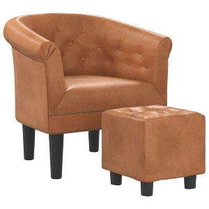 vidaXL Brown Faux Leather Tub Chair with Footstool - Modern Seating for Living Room, Bedroom & Home Office - 1 of 4