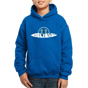 LA Pop Art Believe UFO - Boy's Word Art Hooded Sweatshirt - 1 of 4