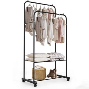 Industrial Heavy Duty Double Clothes Rack Rolling Metal Garment Coat Stand Shoes Shelf with Stable Base for Laundry Home storage - 1 of 4