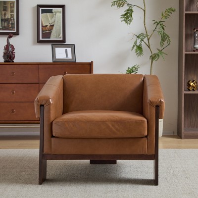 34" Modern Accent Chair, Mid-Century Upholstered Deep Accent Chair With Deep Cushions And Wide Armrests, Retro Bedroom Side Chair For Living Room