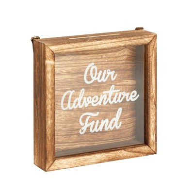 Juvale Our Adventure Honeymoon Fund Box for Wedding Gift, Rustic Wooden Travel Fund Piggy Bank for Adults (7 x 7 In)