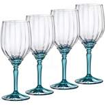 Bormioli Rocco Florian 4-Piece Lucent Blue Stemmed Wine Glasses, 18 Oz. Italian Made Glassware, Dishwasher Safe, Lucent Blue Stem