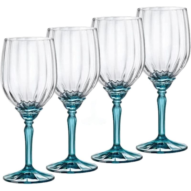 Bormioli Rocco Florian 4-Piece Lucent Blue Stemmed Wine Glasses, 18 Oz. Italian Made Glassware, Dishwasher Safe, Lucent Blue Stem, 1 of 6