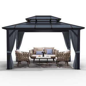 Double Roof Gazebo – PC Canopy with Mosquito Netting, Aluminum Alloy Frame, Anti-UV, Permanent Pavilion for Patio, Backyard, Lawn - 1 of 4