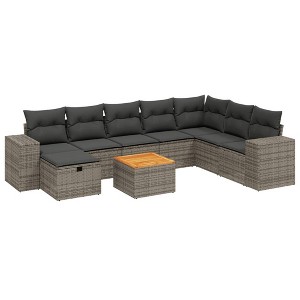 vidaXL Patio Sofa Set with Cushions Outdoor Furniture 9 Piece Poly Rattan - Gray without storage - 1 of 4