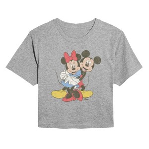 Women's - Disney - Mickey Minnie Hug Cropped Graphic T-Shirt - 1 of 4