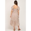 PinkBlush Taupe Floral Smocked Puff Sleeve Maternity Midi Dress - 3 of 4