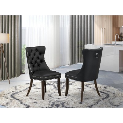 East West Furniture DAP2F23 Dallas Parson Kitchen Chairs - Button Tufted Nailhead Trim Beige Red faux Leather  Dining Chairs, Set of 2, linen white