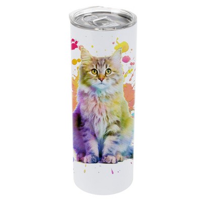 100 North 20 Ounce Stainless Steel On the Go Travel Tumbler With Push Top Lid, Maine Coon Cat Paint Splatter