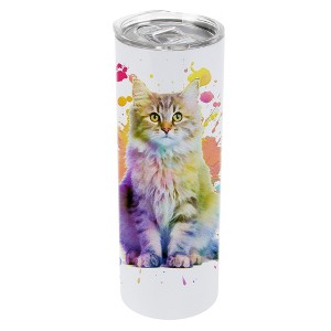 100 North 20 Ounce Stainless Steel On the Go Travel Tumbler With Push Top Lid, Maine Coon Cat Paint Splatter - 1 of 4