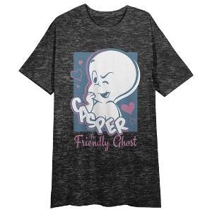 Casper Animated Friendly Ghost Crew Neck Short Sleeve Black Heather Women's Night Shirt - 1 of 2