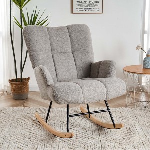 FERPIT Upholstered Teddy Velvet Rocking Accent Chair, Armchair with High Back for Living Room - 1 of 4