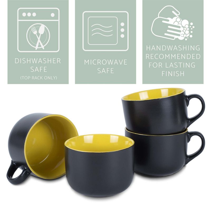 Elanze Designs Large Color Pop 24 ounce Ceramic Jumbo Soup Mugs Set of 4, Yellow, 3 of 6