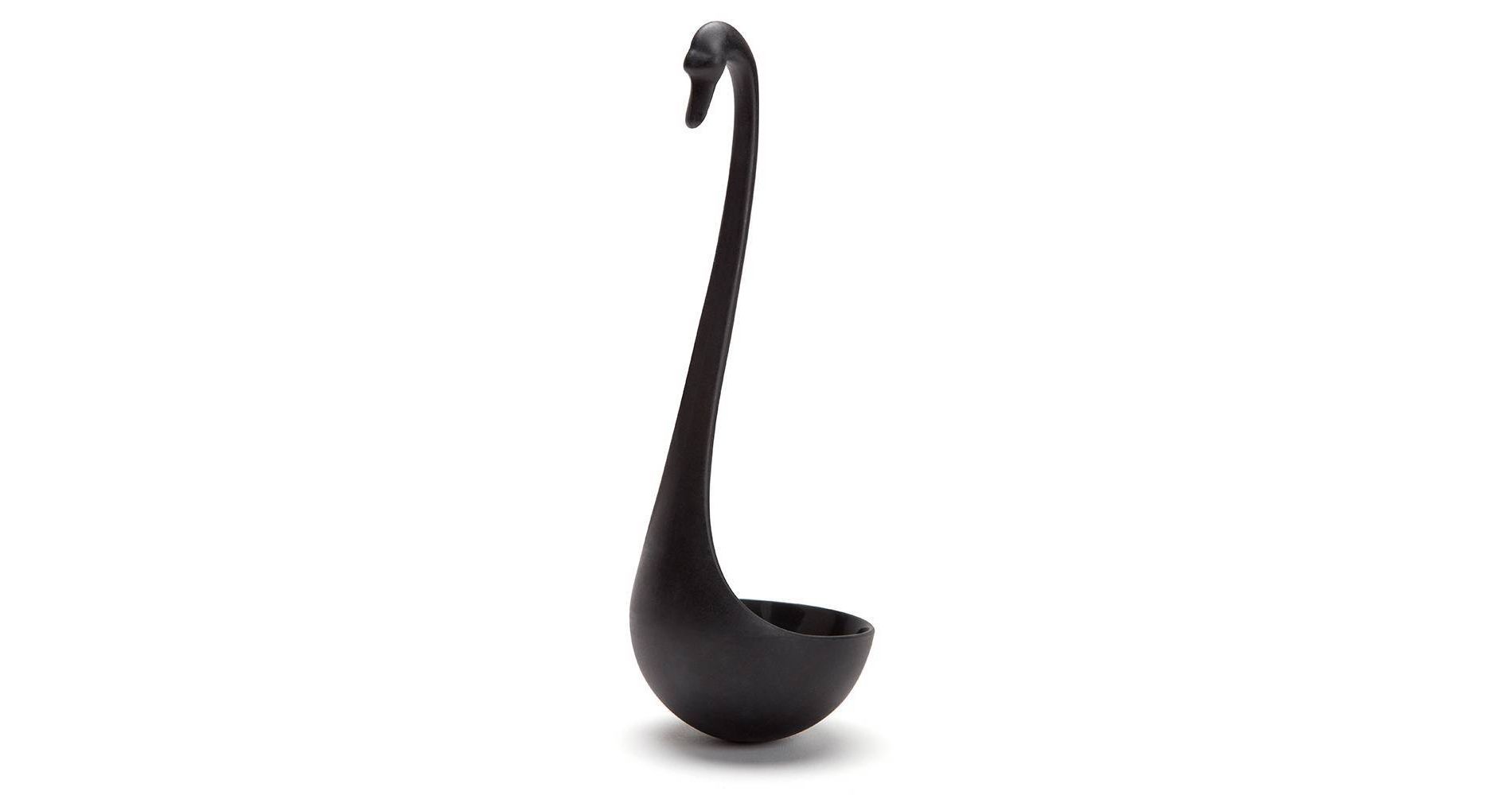 Ototo Swanky Swan Floating Ladle Plastic Soup Spoon Black