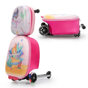 Sandinrayli Scooter Suitcase, Kid Carry on Luggage Scooter, Children Ride on Luggage for Girls, Luggage for Kids (Mermaid) - 1 of 4