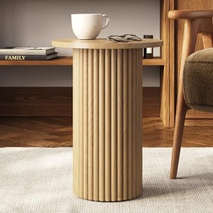 Stead Round Fluted Drink Table Table - Modern Home, and Living Room Furniture (Natural Oak Finish) - 1 of 4