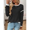Coolmee Women's Sweaters Crewneck Long Sleeve Tops Color Block Ribbed Trim Fashion Sweaters - 2 of 4