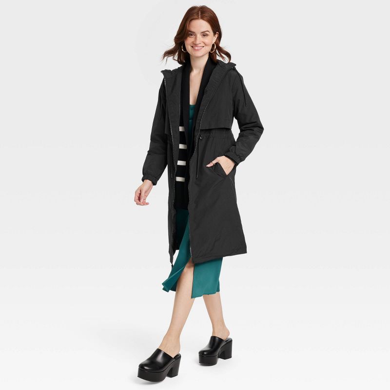 Women's Hooded Relaxed Fit Trench Rain Coat - A New Day™ Black , 4 of 7
