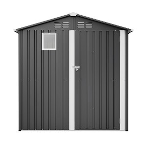 Vynxaria 6'x4' Metal Outdoor Storage Shed, Steel Utility Tool Shed with Lockable Door & Transparent Window for Backyard/Garden/Patio, Black - 1 of 4