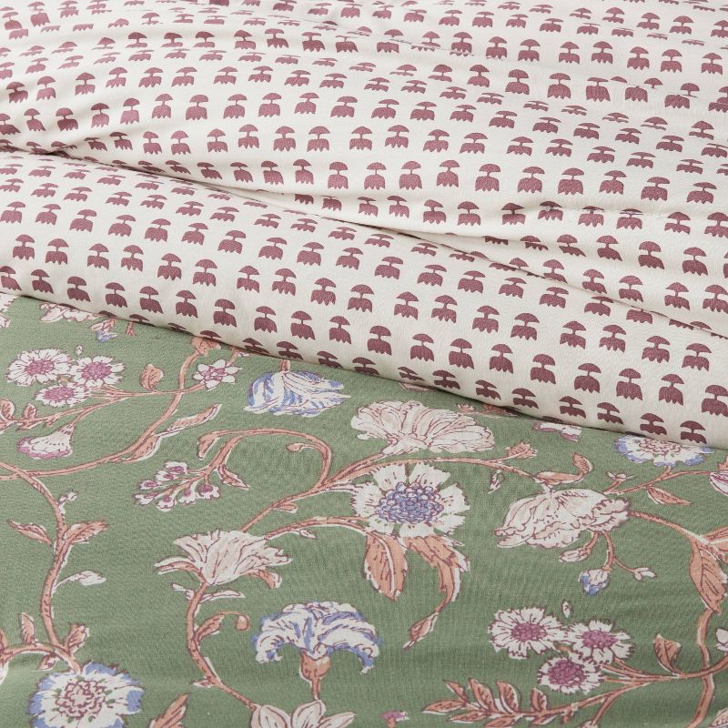 Boho Reversible Printed Comforter & Sham Set Green Floral - Threshold™, 4 of 7