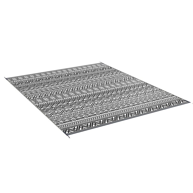 Outsunny RV Mat, Outdoor Patio Rug / Large Camping Carpet with Carrying Bag, 8' x 10', Waterproof Plastic Straw, Reversible, Gray & Cream White Boho, 4 of 7