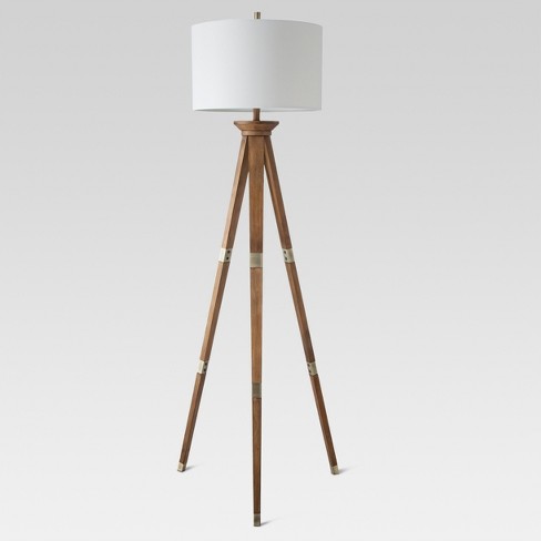 Oak Wood Tripod Floor Lamp Brass Target