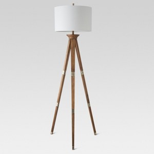 Oak Wood Tripod Floor Lamp Brass (Lamp Only) - Threshold