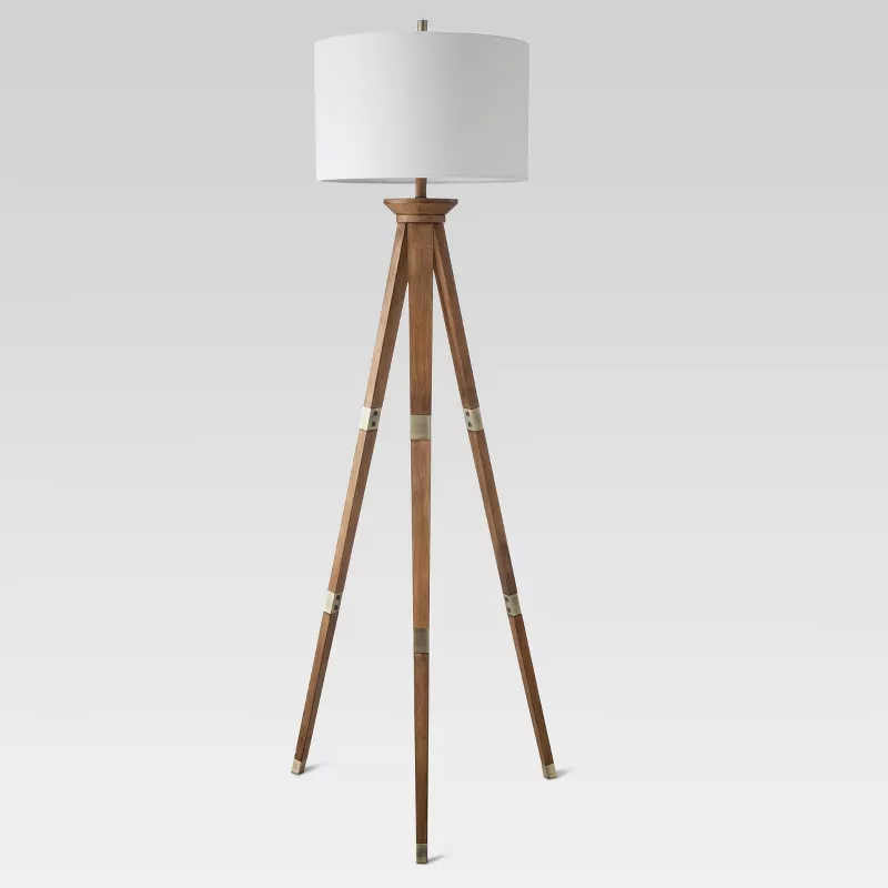 Oak Wood Tripod Floor Lamp Brass, Delavan Tripod Table Lamp