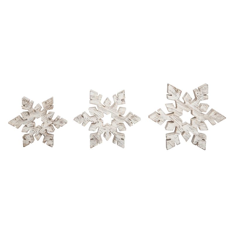 Transpac Resin 7.75 in. White Christmas Rustic Snowflake Decor Set of 3, 1 of 2