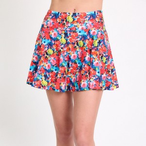 Calypsa Women's High Waisted Chlorine Resistant Flowy Swim Skirt With Attached Shorts - 1 of 4