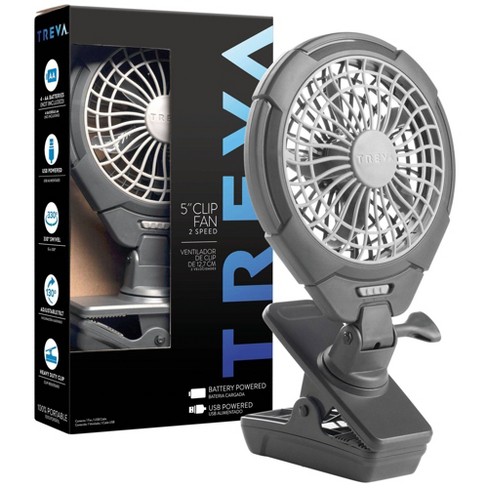 TREVA 5" Battery Powered Clip Fan with USB - image 1 of 4