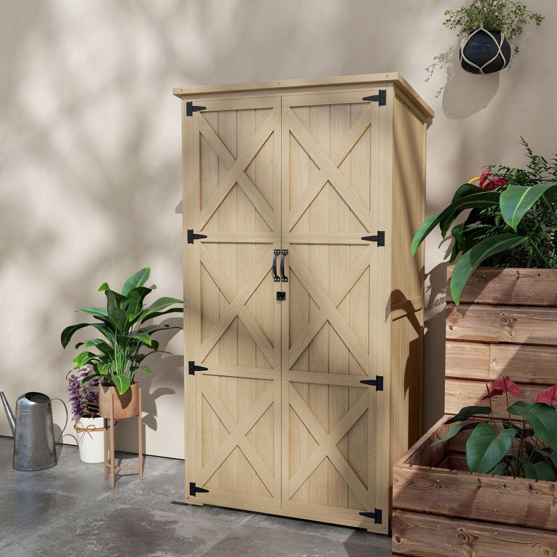 Outsunny Outdoor Storage Cabinet, Wooden Garden Storage Shed with Waterproof Asphalt Roof, 2 of 7