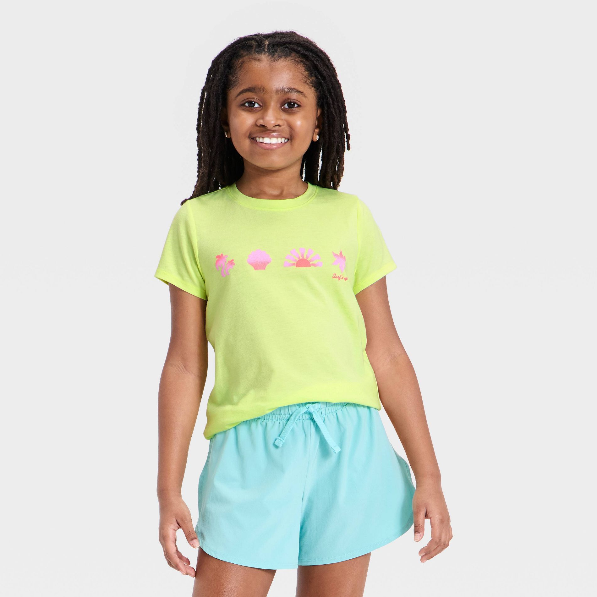 Girls' Short Sleeve 'Surf's Up' Graphic T-Shirt - Cat & Jack™ Lemon Yellow
