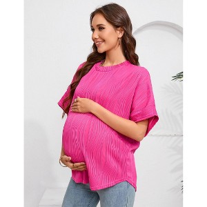 Maternity Tops Women’s Pregnancy Shirts Fall Textured Casual Crew Neck Pregnant Clothes S-2XL - 1 of 4